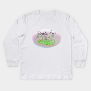 Florida Keys watercolor Island travel, beach, sea and palm trees. Holidays and vacation, summer and relaxation Kids Long Sleeve T-Shirt